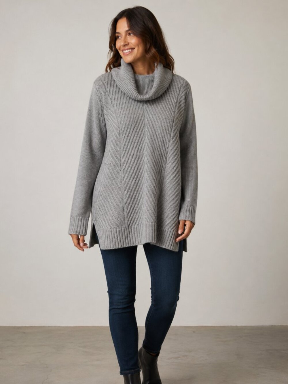 Vintage Calvin Klein Gray Cowl Neck Tunic Sweater Large